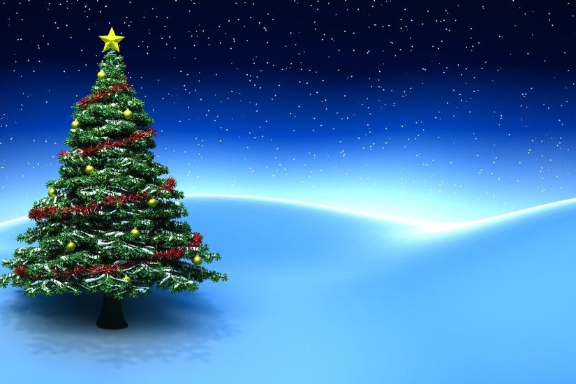 3D Christmas Tree Blue Background Desktop Wallpaper