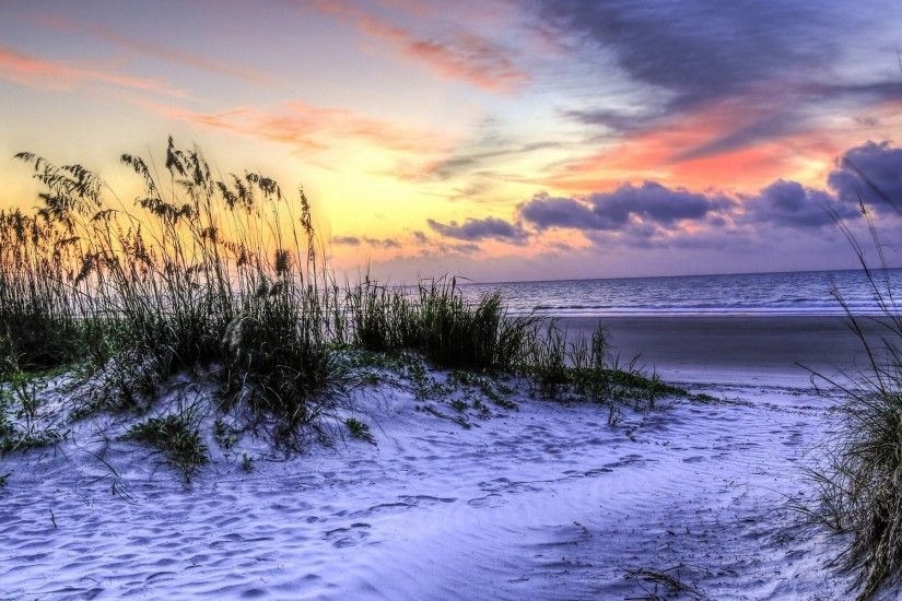 Hilton Head Island, South Carolina, USA, beach, grass, sea, sunset
