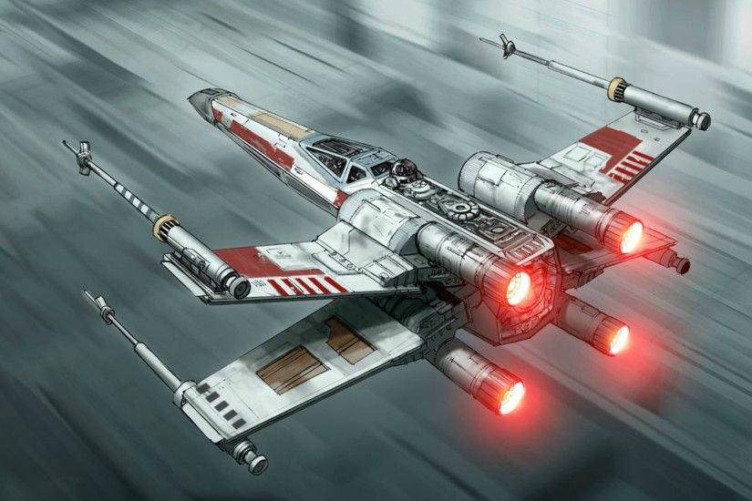 a fab piece of artwork of an X-Wing doing it's attack run on the death star  … a great scene for wallpaper