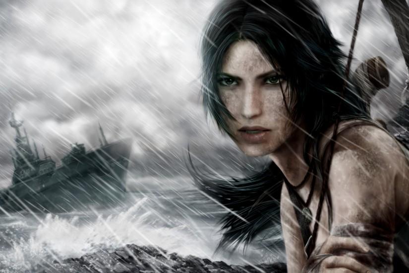 Lara Croft Tomb Raider Lara Croft the game girl gun bow face eyes hair .