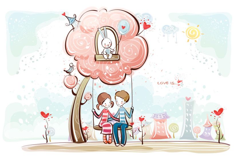Young Love - Valentine Cute Couple illustrations - Couple on Swing -  Valentine Couple, Valentine's Day illustrations 1