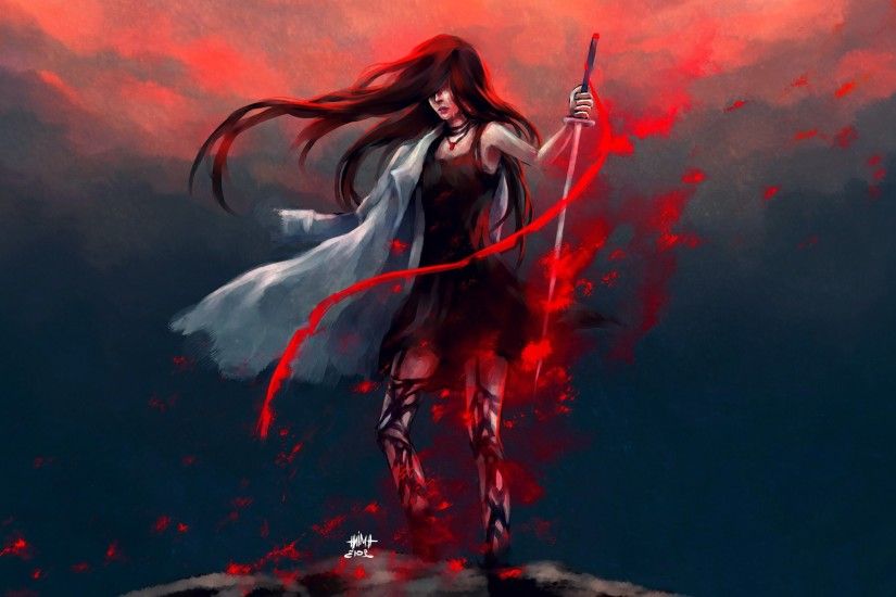 artwork, Fantasy Art, Anime, Warrior, Redhead, Blood, NanFe, Original