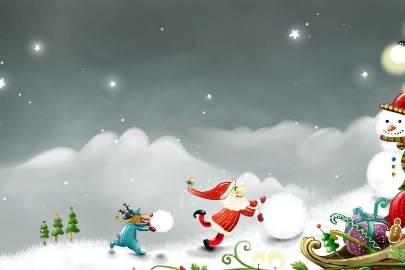 Happy Santa building a snowman wallpaper