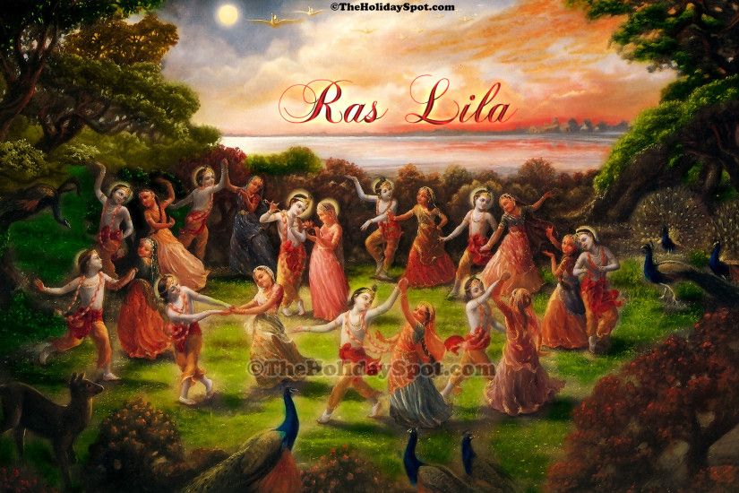 High Difination Janmashtami wallpapers featuring Lord Krishna performing  raslila with gopiyas.
