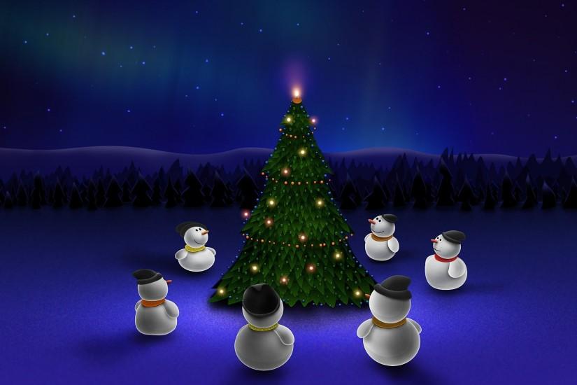 Preview wallpaper new year, snowman, christmas tree, holiday 1920x1080