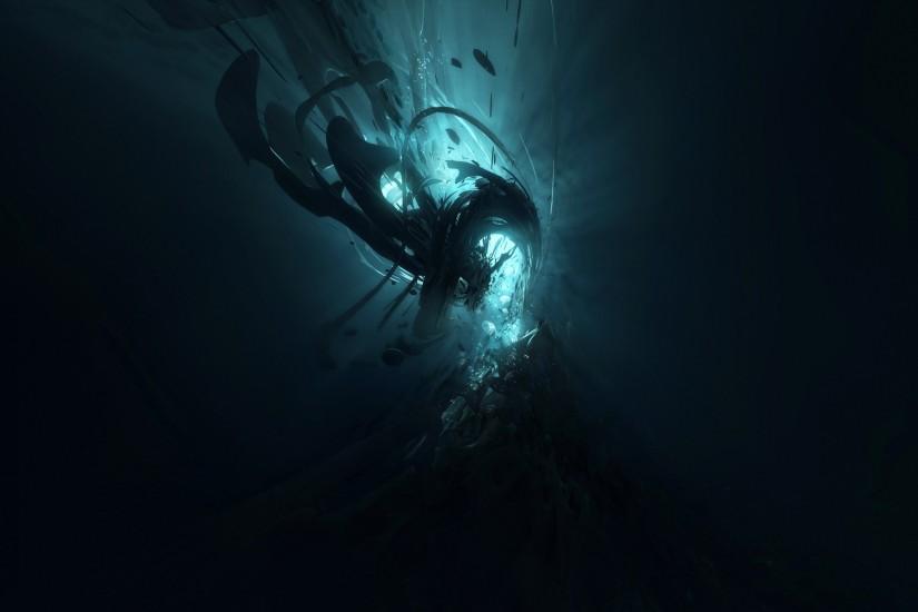 Abstract - Blue Light Rebirth Ocean Abstract Water Fire Dark Artistic  Wallpaper