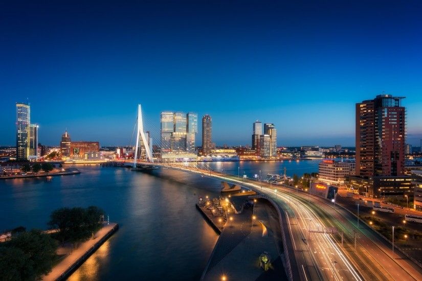 Man Made Rotterdam Netherlands Night City Highway Building Skyscraper  Bridge Wallpaper