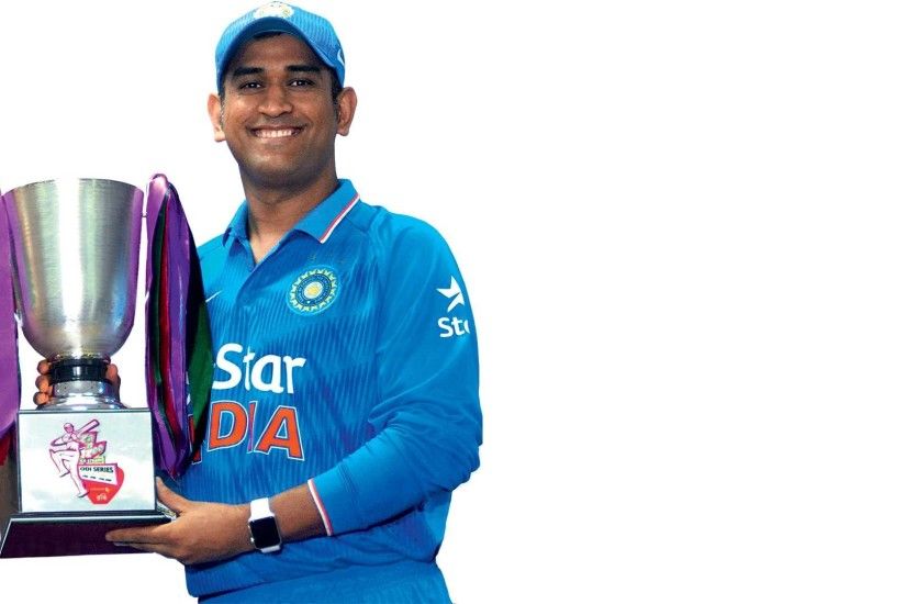 MS Dhoni with cup very happy wallpapers
