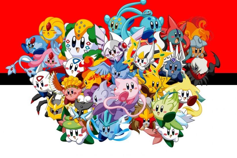 I made a wallpaper of Kirby as (most of) the Legendary Pokemon. - Imgur