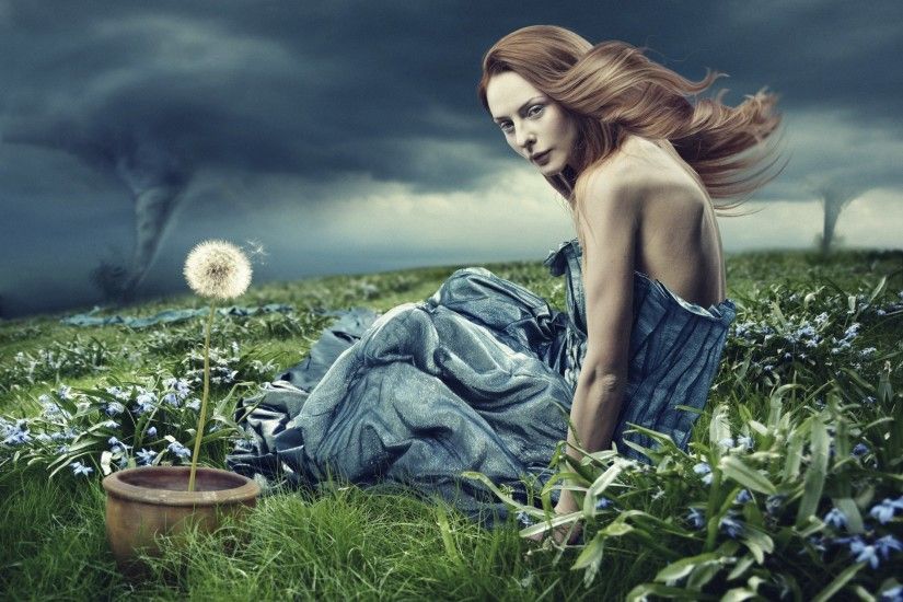 flowers, Women, Model, Tornado Wallpaper HD