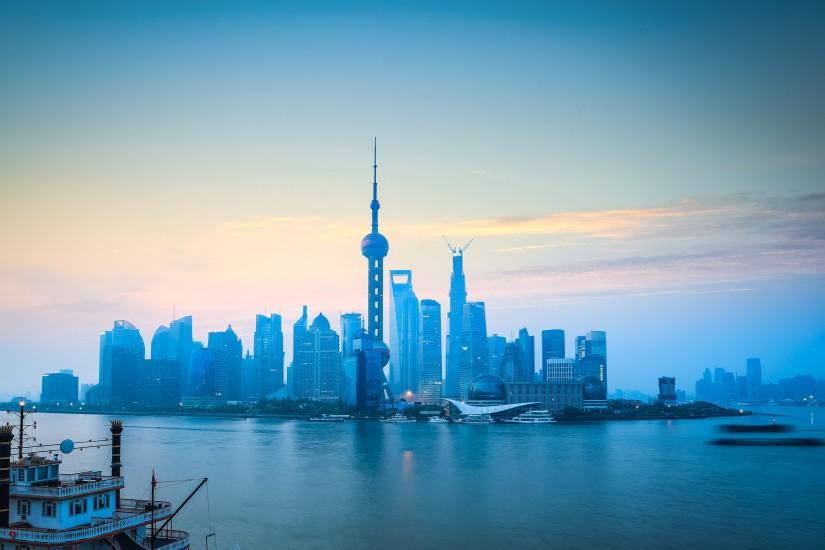 shanghai skyline in daybreak