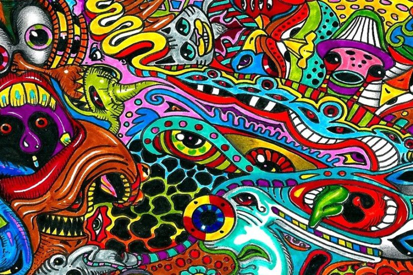 3840x1200 Wallpaper drawing, surreal, colorful, psychedelic