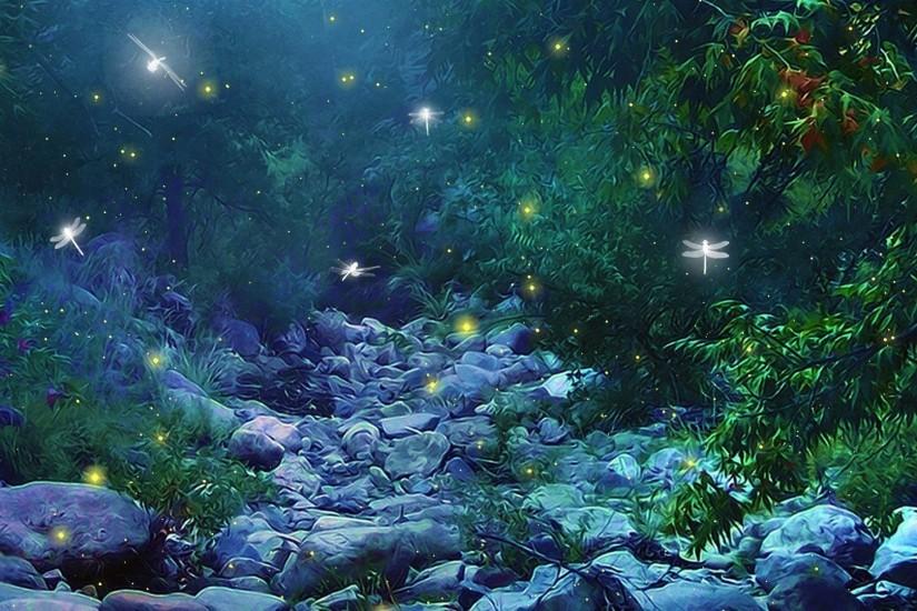 Fireflies In Woods Wallpaper