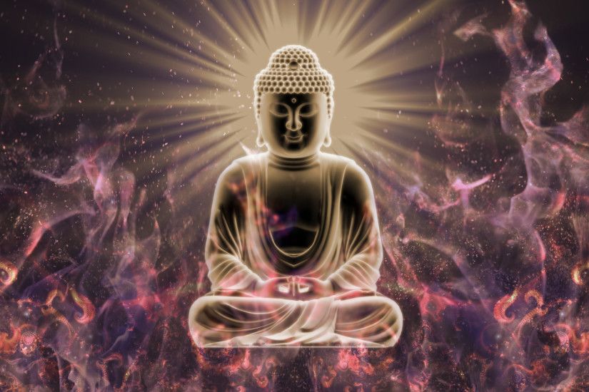 General 2560x1440 digital art Buddha Buddhism meditation glowing fire  sitting blurred closed eyes fractal abstract