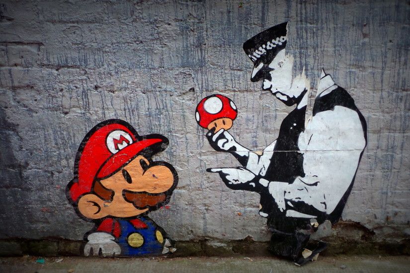 Wall Street, Street Art, Policeman, Mario, Wall Street Art