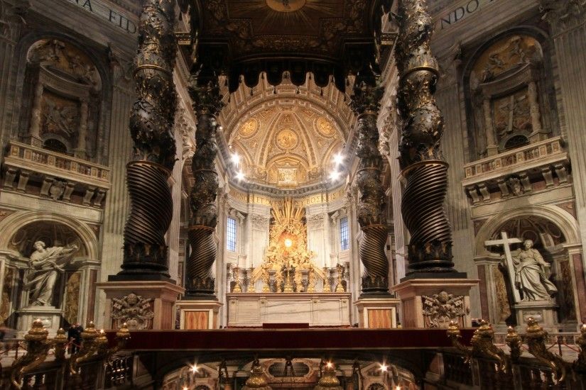 Inside St. Peter's Basilica - Bernini's Baldacchino. This bronze canopy is  located directly under
