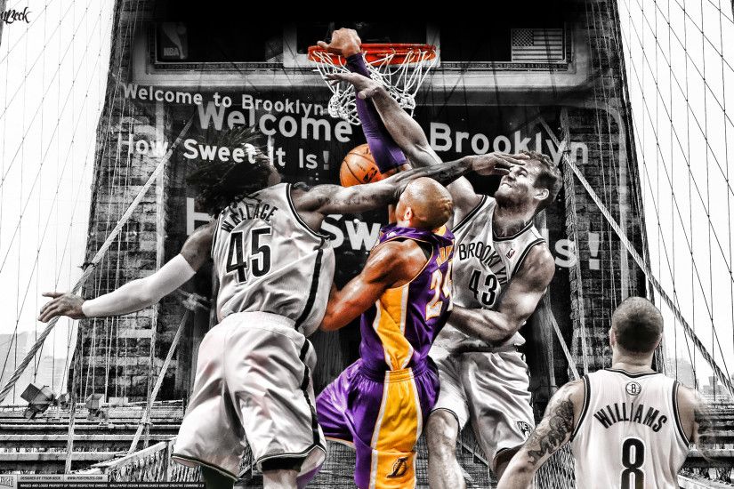 Kobe dunks on Brooklyn (NBA Wallpaper)