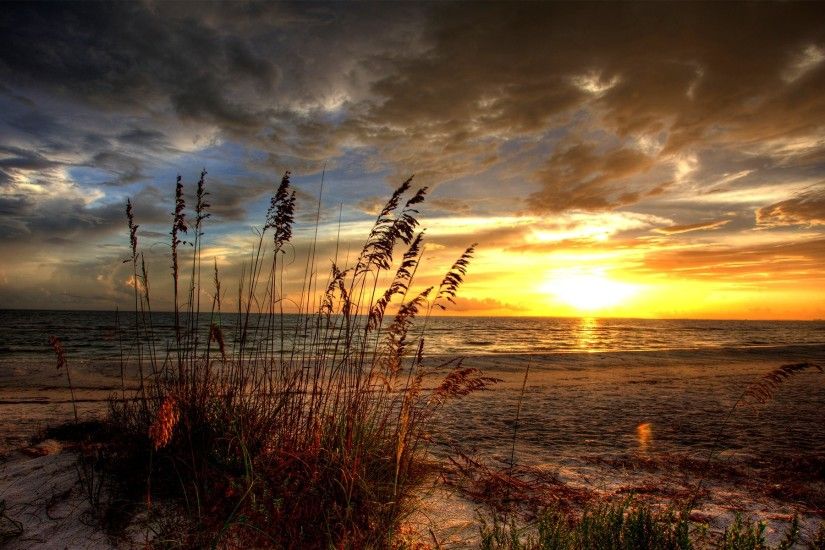 Earth - Sunrise Landscape Scenic HDR Ocean Beach Sand Cloud Sun Wallpaper