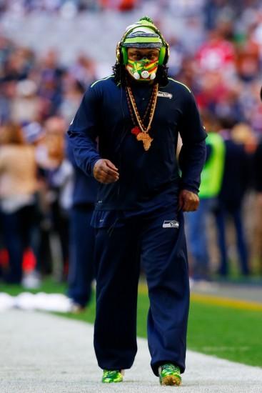 PHOTO: Marshawn Lynch of the Seattle Seahawks walks on the field prior to  Super Bowl XLIX at University of Phoenix Stadium, Feb. 1, 2015 in Glendale,  Ariz.