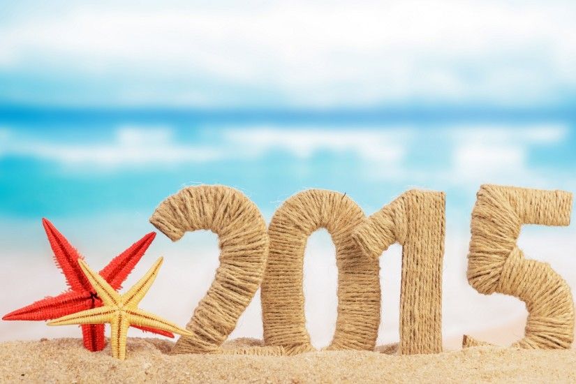 Happy New Year Beach Woolen Art 2015 Wallpaper