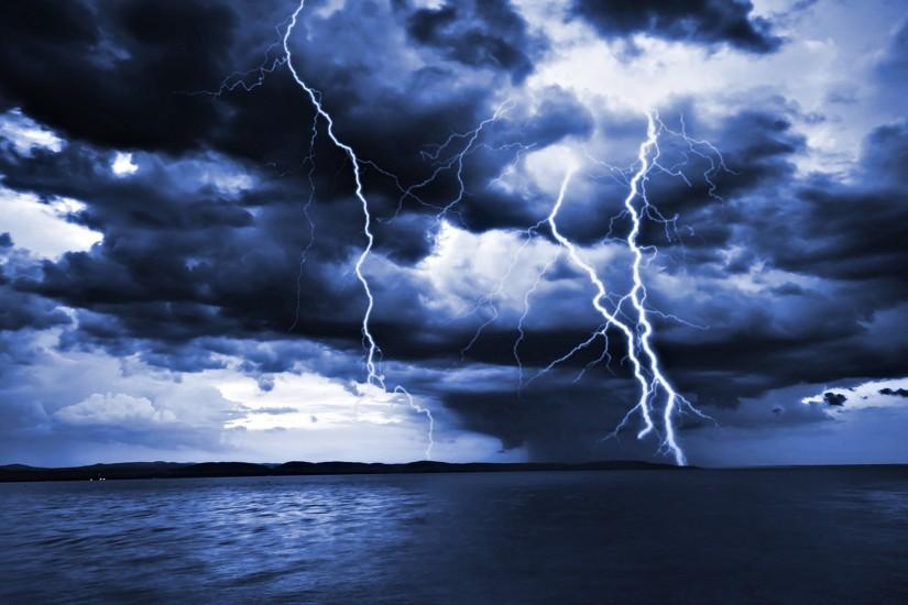 Sea Lightning Storm Background.