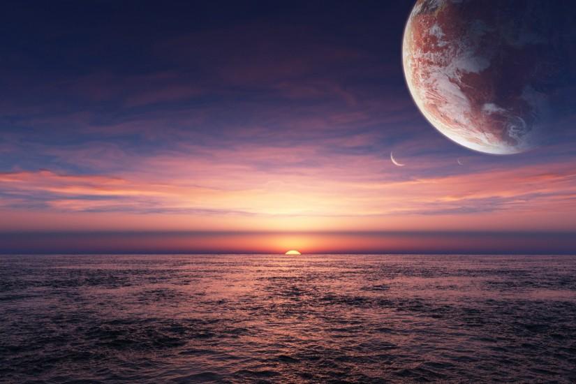 Preview wallpaper planet, space, sea, horizon 1920x1080