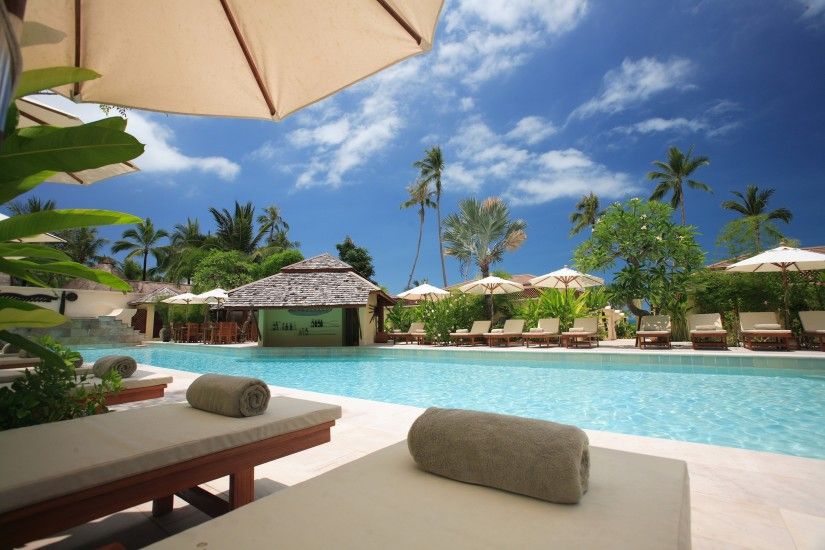 other-koh-samui-beach-resort-thailand-pool-sea-palms-umbrellas-wallpaper -for-desktop