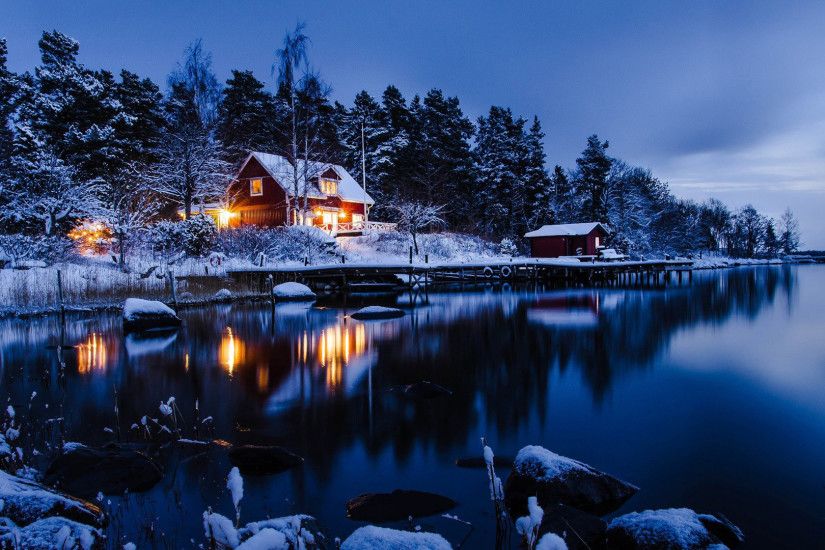 Norway Winter Cabin - wallpaper.