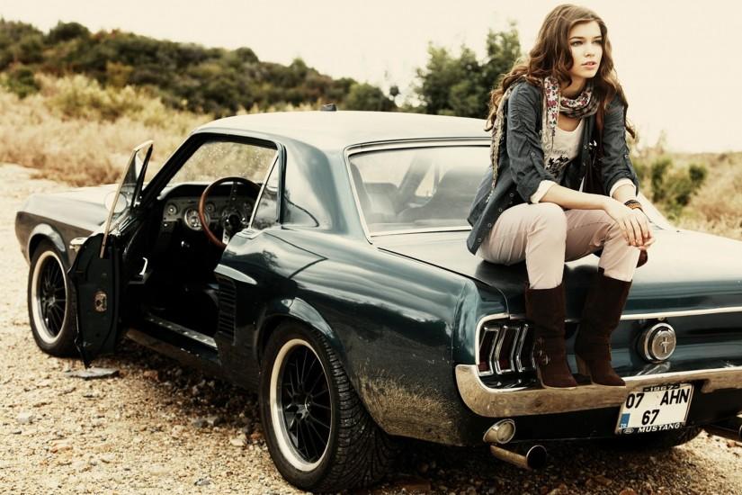 Girl Sitting On Muscle Car 2014-15 HD Wallpapers