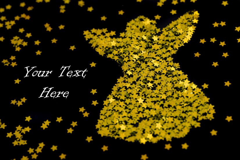 Golden Christmas angel fashioned out of many small gold stars with a  scattered star background and