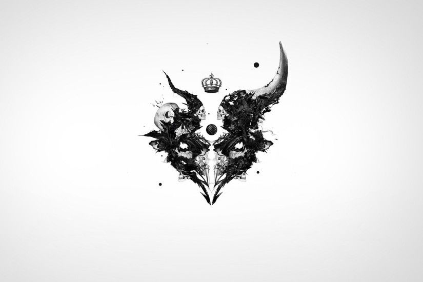 Abstract Crowns Skulls White Background