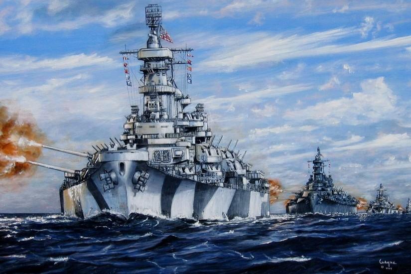 Wallpaper art, sea, build, battleships, u.s. navy, volleys, fire,