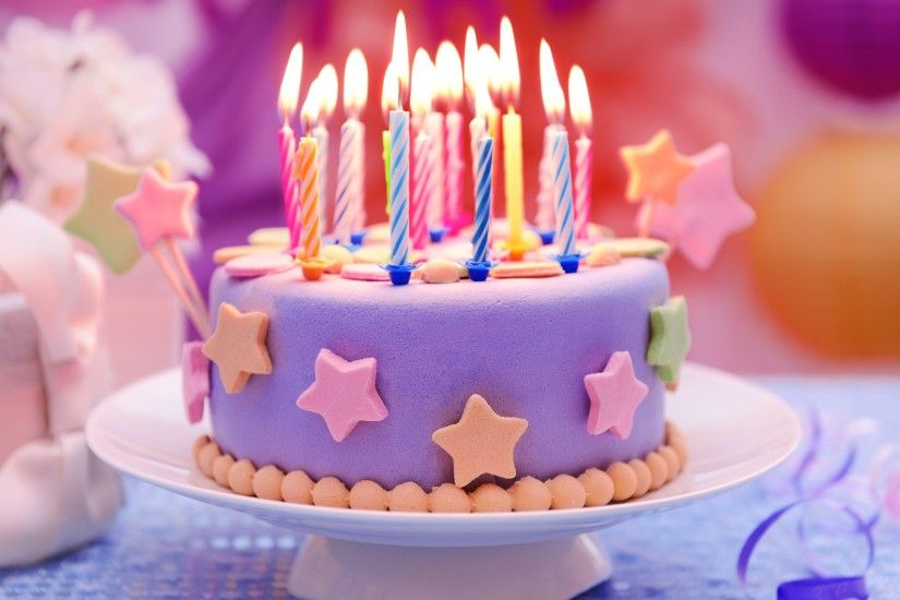 Happy Birthday, cake, candles, stars Wallpaper Preview