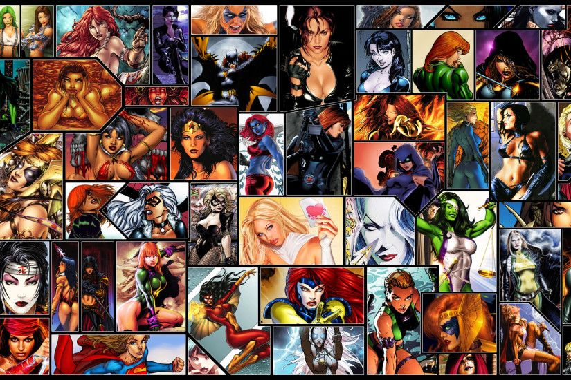 Comics - Collage Mystique (X-Men) Wonder Woman Black Widow Elektra Spider-