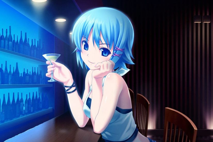 1920x1080 Wallpaper anime, girl, bar, glass, alklgol, fun