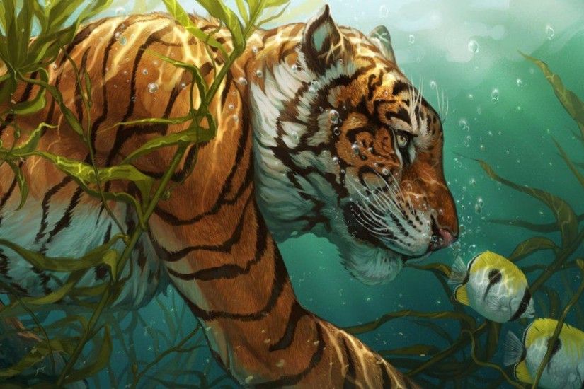 animals, Artwork, Tiger, Fish, Bubbles, Underwater Wallpapers HD / Desktop  and Mobile Backgrounds