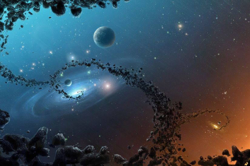 Swirling meteorites in space HD Wallpaper
