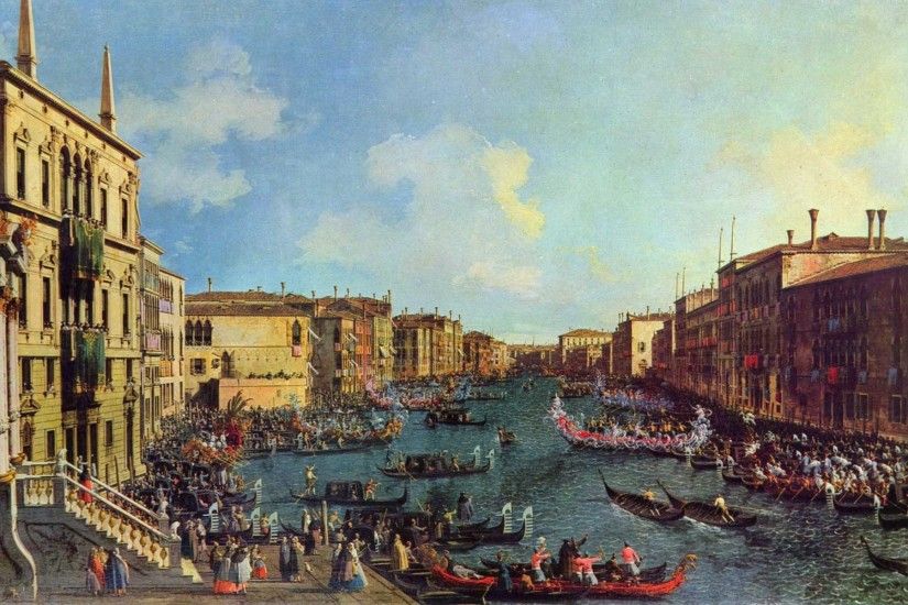 artwork, Painting, Gondolas, Venice, Italy, Canal, Classic art Wallpaper HD