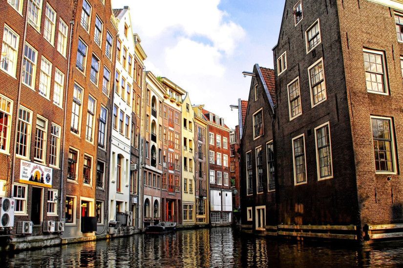 Preview wallpaper amsterdam, venetian canal, houses, buildings, city  2560x1440