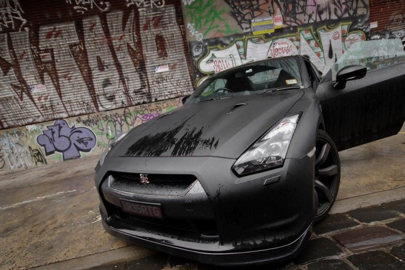 Black Cars Graffiti Art Nissan GTR R35 Tuned Tuning