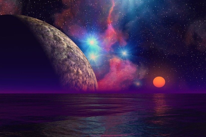 Desktop, background, wallpaper, ocean, sunset, planets, scifi .