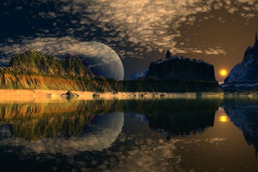 cool moon computer backgrounds lake background landscape reflection desktop  desktops