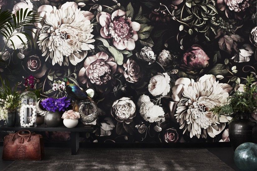 Ellie Cashman Design Dark Floral II Black Saturated XL Wallpaper. Large  scale dark floral wallpaper
