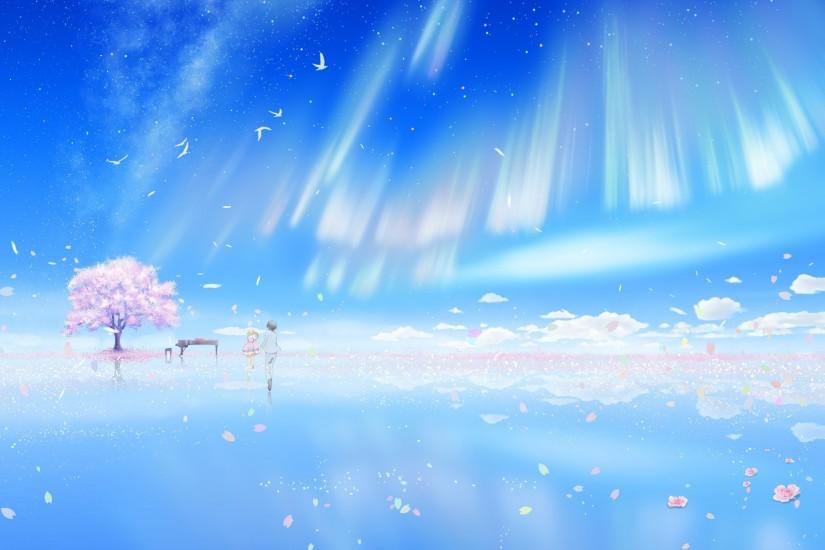 piano, Cherry Blossom, Birds, Clouds, Arima Kousei, Miyazono Kaori, Shigatsu  Wa Kimi No Uso Wallpaper HD