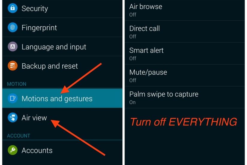 Turn off Motions and Gestures, Air view