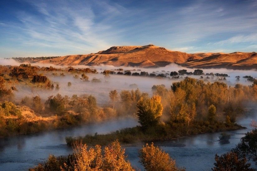 Rivers - Fog Covered River Landscape Landscapes Nature Trees National  Geographic Rivers Bushes Mountain HD Background