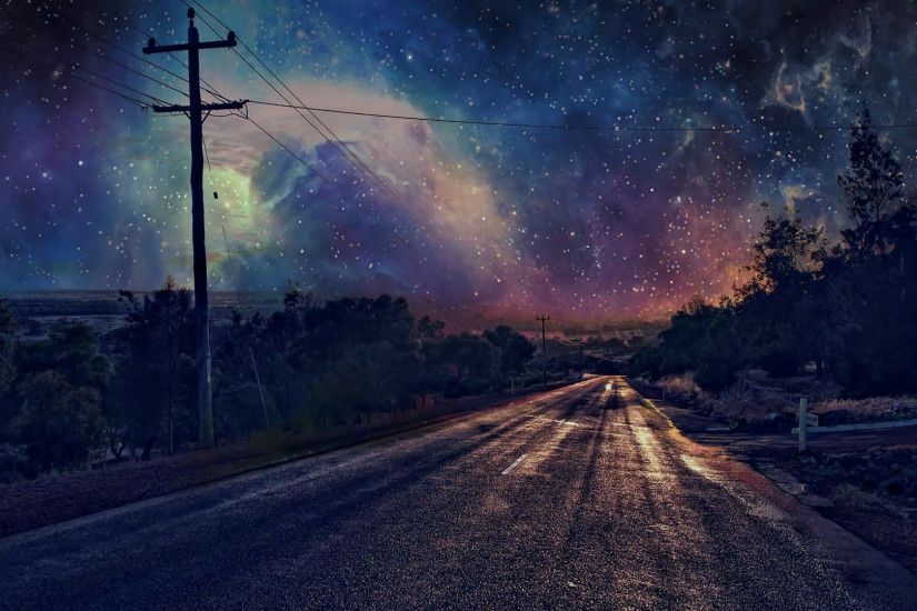 Man Made - Road Starry Sky Sky Night Wallpaper