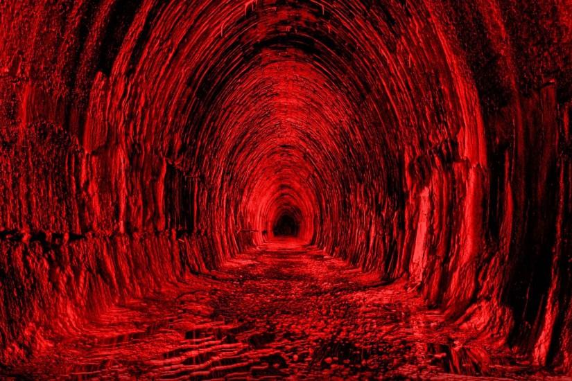 2560x1440 Wallpaper tunnel, red, black, light