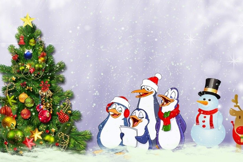 Winter Whimsical Penguins Christmas Tree Snow Cute Snowman Navidad Feliz  Sing Desktop Backgrounds Scenes