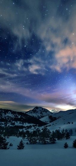 1451 2: Aurora Star Sky Snow Mountain Winter Nature iPhone X wallpaper